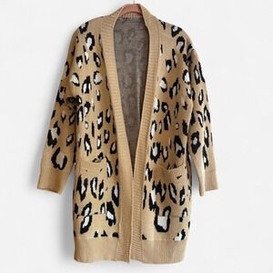Leopard print cardigan sweater women's M L open front drapey loungewear cozy